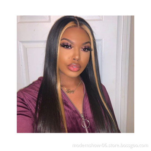 Modern Show Highlighted Human Hair Lace Wigs Hot Selling 1B/27 Blonde European Hair Wig With Pre Plucked
